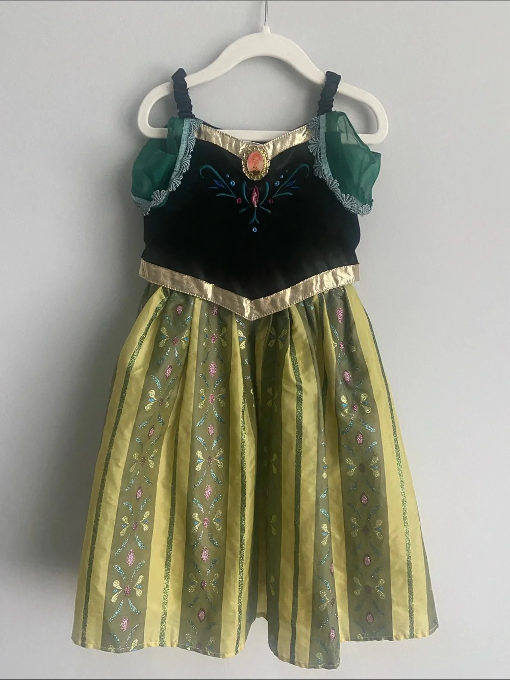 Disney Parks Ana Coronation Frozen Dress size xs 4/5 green striped black velvet